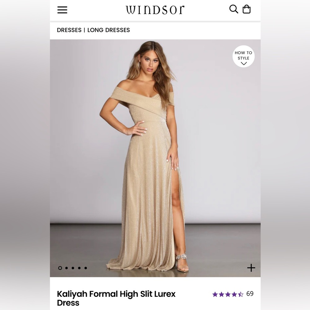 Windsor- Kaliyah Formal High Slit Lurex Gold Dress